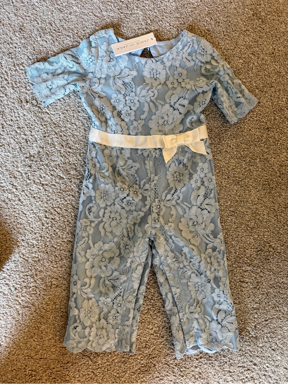 Janie and Jack “The Occassion” Light Blue Lace Jumpsuit with Ivory Waist Bow